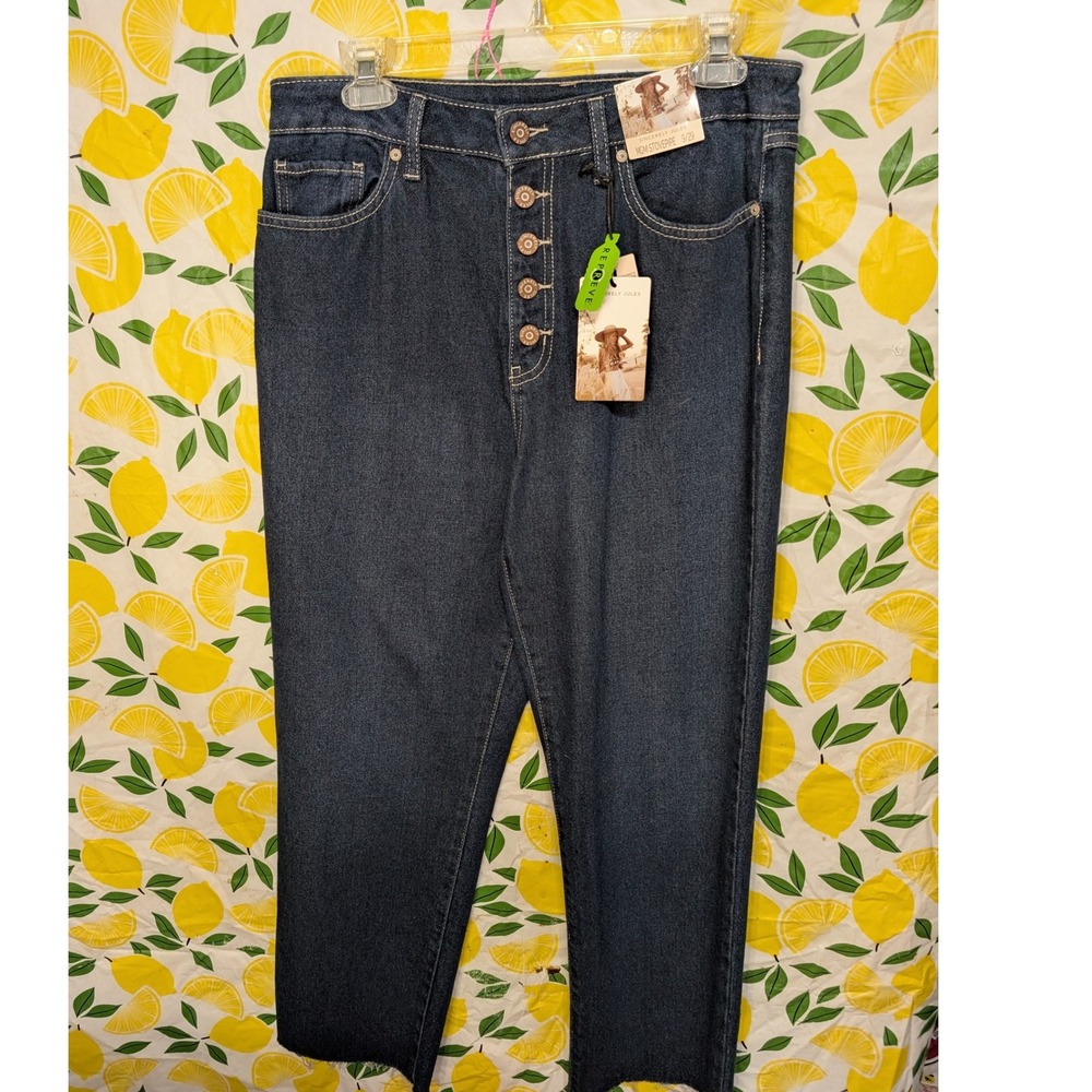 Sincerely Jules Mom Stovepipe Jeans Women 9/29 Dark Wash New Button Fly Raw Hem